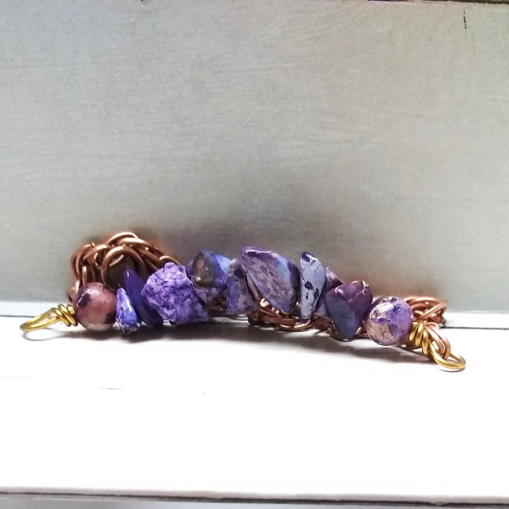 Boho! Purple Sea Sediment Jasper + Copper Bracelet - Picture 7 of 9